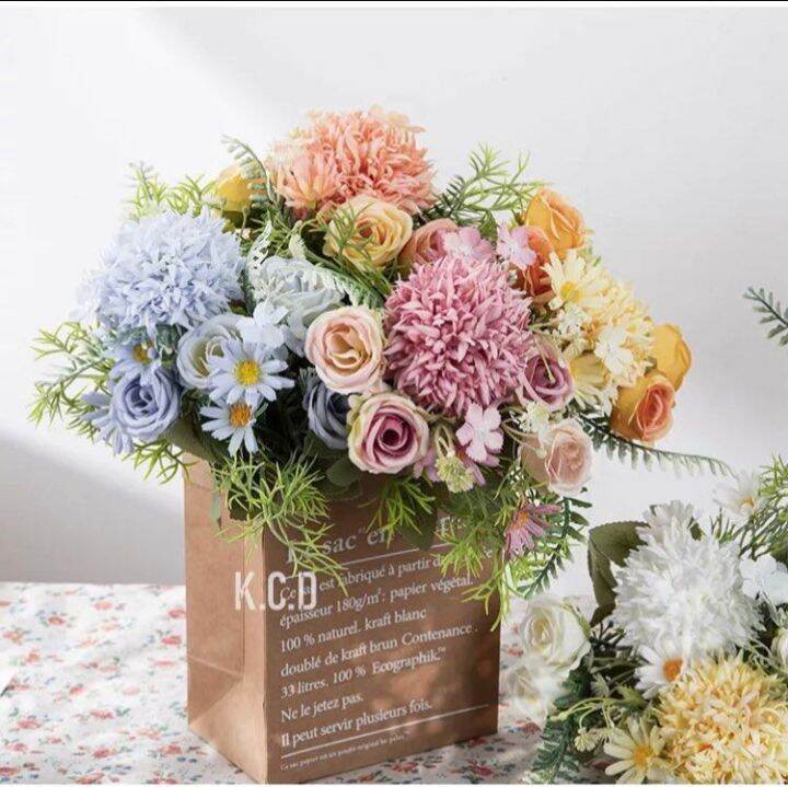 Artificial Fake Faux Flowers Bouquet Silk Flower Arrangements Plastic ...