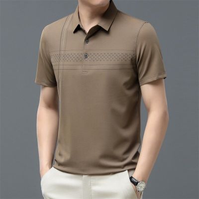 HOT11★BROWON Brand Men T Shirt 2023 Fashion Smart Cal Print Regular Fit T Shirts Men Turn-Down Collar Short Sleeve Tees Men Clothes