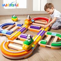 New DIY Building Blocks Assembling Cartoon Rail Car Slide Kids Early Education Enlightenment Puzzle Bricks Blocks Bloques Toys Building Sets