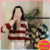 ❤️【พร้อมส่ง】เสื้อกันหนาวแขนยาว ผ้าถัก ลายทาง ทรงหลวม แฟชั่นฤดูหนาว สําหรับผู้หญิง V728