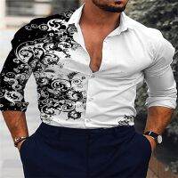 ﹊✠☾ New Boyfriend Shirts Long Sleeve Slim Button Lapel Men 39;s Tops Fall 2023 Fashion 3D Quicksand Print Noble Prom Party Shirts S 4XL