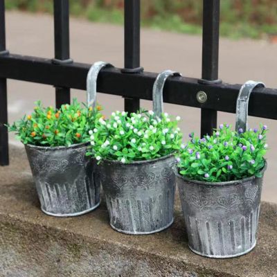 [Like Activities]5PcsBucket WithRugged Surface Iron Home DecorPlant Pot Yard