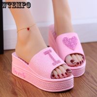 Summer Slippers Women Fashion Love Heart Wedges Beach Slides Platform Ladies Sweet Outside Slipper Soft Non-Slip Home Sandals