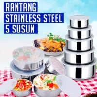 Protect fresh box stainless steel ชุดถ้วยสแตนเลส 5 ชั้น พร้อมฝาปิด จัดเก็บซ้อนกันได้ช่วยให้ประหยัดพื้นที่