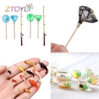 1/2/3/5pcs Doll House Toy Fishing Rod Mini Fishing Net Goldfish Tank Koi Miniature Goldfish Round Square Tank Doll Accessories