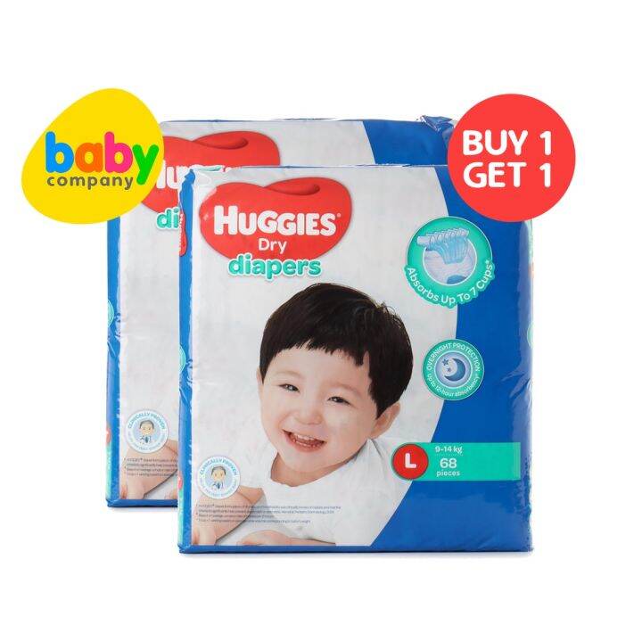 Huggies Dry Taped Diapers Super Jumbo Pack Large 68s (Buy 1 Take 1)LdX
