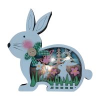 2022 New Easter Decoration for Home Wooden Easter Bunny LED Light Easter Craft Easter Bunny Ornament Decor Lamp