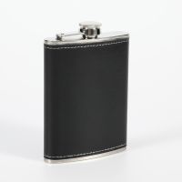 Stainless Steel Hip Flask 6oz 7oz 8oz 9oz Whiskey Wine Pot Black Leather Cover Flagon Bottle Outdoor Drinkware Wine Cup