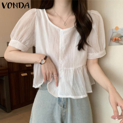 (จัดส่งฟรี)Fancystyle VONDA เสื้อผู้หญิงแขนพองคอวีสไตล์ผู้หญิงเสื้อแขนสั้นยืดหยุ่น