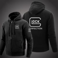 [Qinqin clothing]2021 Glock ความสมบูรณ์แบบยิงคลุมด้วยผ้าแขนยาวผู้ชายแจ็คเก็ต Drawstring ซิปปิดสีทึบเสื้อยืดสบายๆเสื้อผ้า