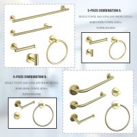 【jw】✿⊕►  Clássico Banheiro Hardware Acessórios Set Barra De Toalha Suporte Papel Anel Roupas Robe Hook Escova Redonda Ouro