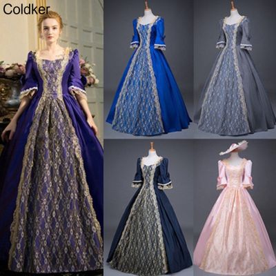 Medieval Renaissance Victorian Ball Dress For Women Champagne Masquerade Costume Queen Ball Gowns Luxury Golden Applique Costume
