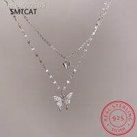 ₪﹍❈ 925 Sterling Silver Flash Diamond Butterfly Double Necklace For Women Simple Design Crystal Elegant Wedding Jewelry Gifts