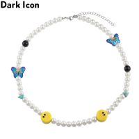 Star same pearl smiling face Butterfly Necklace ins style street hip hop mens and womens personali