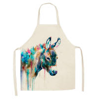 Kitchen Apron colorful cartoon animals women Printed Sleeveless Cotton Linen Aprons for Men Women Home Cleaning Tools WQTF07