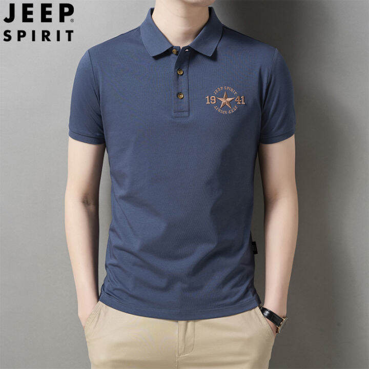 JEEP SPIRIT Men's Polo Shirt New Summer Oversized Relaxed Embroidered