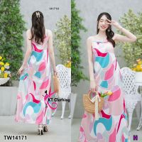 GD14171 New arrival !! Graphics Maxi Dress เดรสยาวสายเดี่ยวลายกราฟฟิกสุดเกร๋ ใส่รับลมร้อนชิวๆ ลายสวยมากกผ้านิ่ม