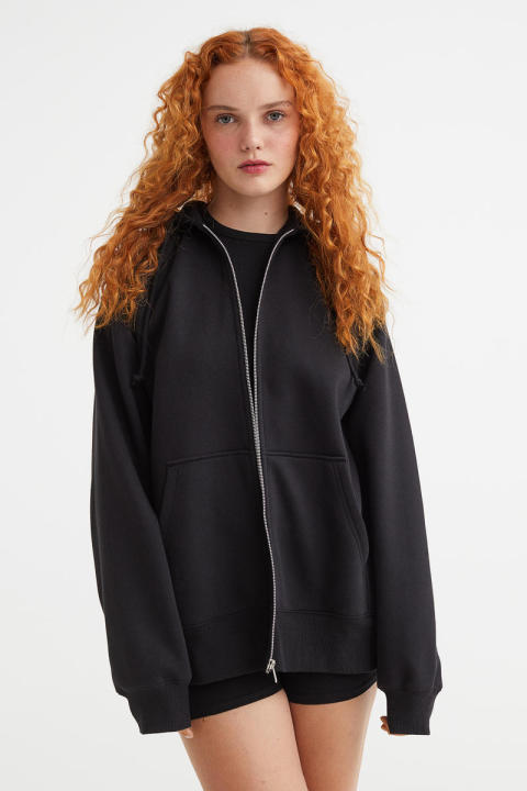 H&M - Oversized zip-through hoodie - Black Dark | Lazada PH