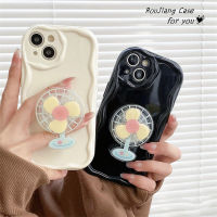 เคส RouJiang สำหรับ iPhone 14 13 12 11 Pro Max X XR Xs Max 8 7 6S Plus SE 2020สีดำล้วนฝาป้องกันเนื้อนิ่ม TPU โค้งสีขาวพร้อมตัวยึดพัดลม