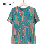 BTB.WOเสื้อสำหรับยายเก่าแขนสั้นเสื้อยืดยายเสื้อผ้าสำหรับผู้สูงอายุอายุ 60-70 ปีสีแดงและสีเขียว