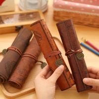 ▲₪□ Creative Roll Up Leather Pencil Pouch Pirate Treasure Map Pattern Pen Case Makeup Brushes Holder for School Work Office H8WD