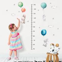 Cute Bunny Balloon Wall Stickers for Kids Rooms Girls Baby Room Decoration Cartoon Height Measure Growth Chart Wallpaper Vinyl Stickers