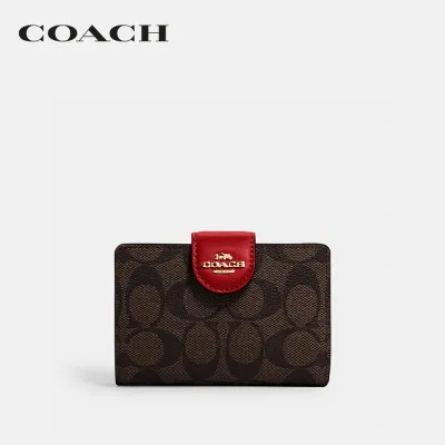 COACH กระเป๋าสตางค์ผู้หญิงรุ่น Medium Corner Zip Wallet In Signature Canvas สีหลากสี C0082 IMRVQ