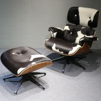 ☊❉卐 Eameschair Cow Fur Eames Lounge Chair Model Room Villa Club Study Leisure Sofa Customization