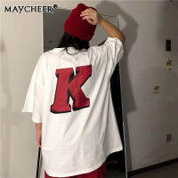 MAYCHEER   เสื้อยืดมีสไตล์แขนฤดูร้อนแขนสั้นของผู้ชายคอกลมอารมณ์ใหม่