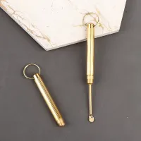 Folding Type Golden Mini Ear Cleaner Portable Ear Wax Removal Tool Nettoyage Oreille Earpick Ear Spoon Attached Key Ring Keyhole