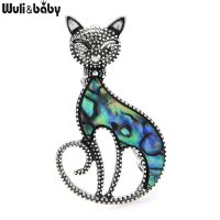 Wuli amp;baby Natural Shell Cat Brooches Women Unisex Lovely Smiling Cat Pet Animal Party Casual Brooch Pins Gifts