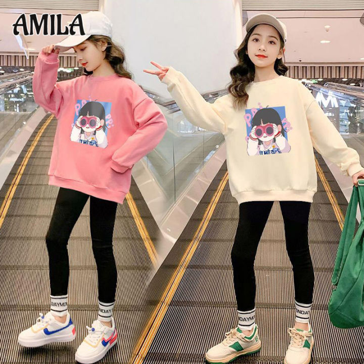 amila-เสื้อสเวตเตอร์คอกลมเด็กผู้หญิง-เสื้อเสื้อลำลองแขนยาวเสื้อยาวปิดถึงก้นเกาหลี