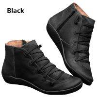 PromotionWomens Leather Ankle Boots Women Autumn Winter Cross Strappy Vintage lat Ladies Shoes