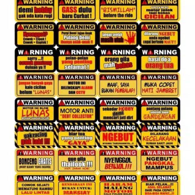 stiker warning isi 100 lembar sticker motor mobil cation stiker motor