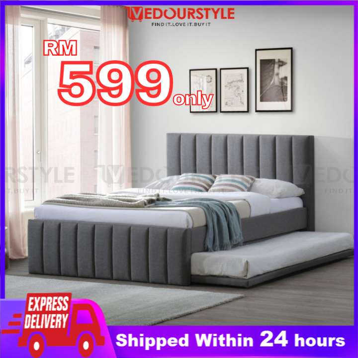 Vedourstyle Queen Size Divan Bed with Single Bed Pull Out Bed Strong