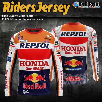(2023 High quality polyester Tshirt available)Repsol Honda MotoGP Theme Full Sublimation Jersey Shirt Long Sleeves for Riders Motorcycle Jersey Long Sleeve(Customizable logo, badge, image, etc)