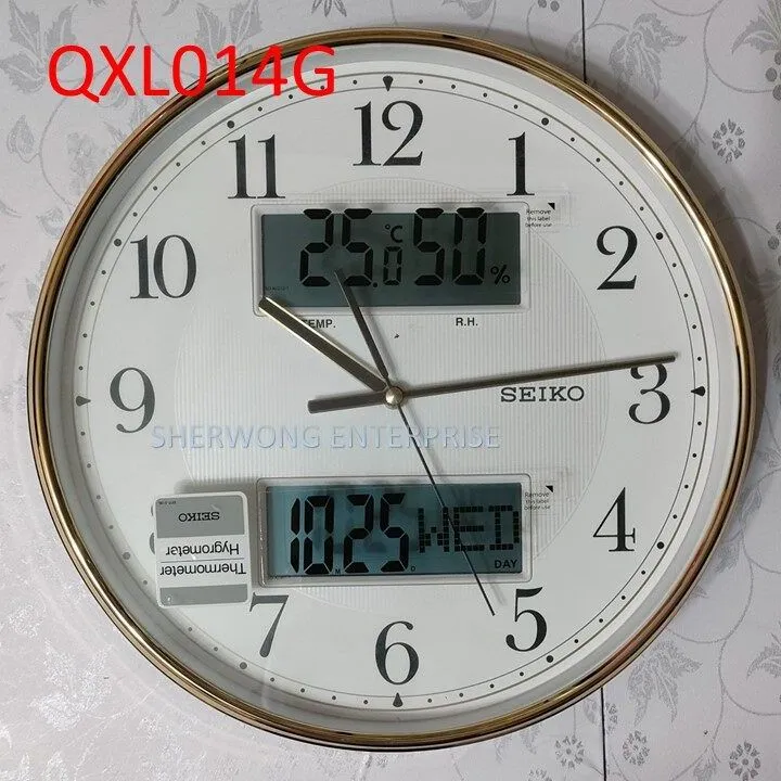 (100 Original) Seiko wall clock with Digital time, day and temperature