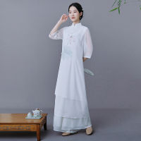 ชุดน้ำชาย้อนยุคจีน Ao Dai Cheongsam ปรับปรุงสไตล์จีนนางฟ้าพิมพ์ชุดเซน3331