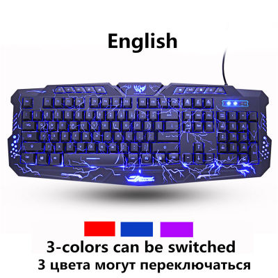 RussianEnglish Gaming Keyboard LED 3-Color M200 USB Wired Colorful Breathing Backlit Waterproof Computer Crack Keyboard