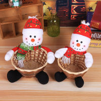 1PC Christmas Candy ตะกร้าเก็บ Hand-ทอ Candy ตะกร้าหวายการ์ตูนซานตาคลอสตะกร้าผลไม้ Snowman Elk ตุ๊กตา Xmas Decor