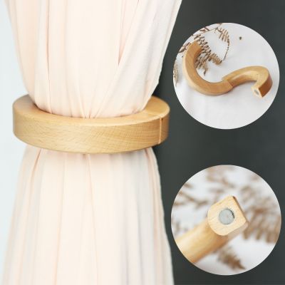 2Pcs Wood Magnetic Curtain Tieback Buckle Decorative Drapes Holders Buckle Clips Holdbacks Home Decor Curtain Simple Tie Rope