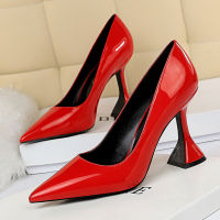 Fashion Patent leather Cup heeled Women Pumps Elegant pointed toe High heels Office Lady Shoes Summer Female Party Wedding Shoes