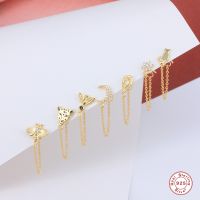 2pcs Plata De Ley 925 Earring Chain Bee Leopard Moon Star Stud Earrings for Lovers Women Bling Zircon Pendientes Tassel Link