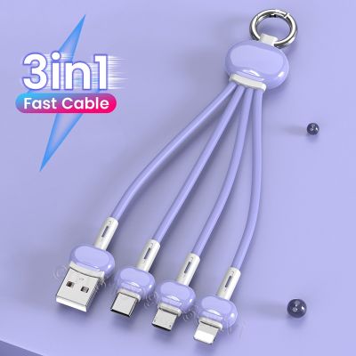 Keychain 3 in 1 USB Type C Cable for iPhone 13 12 11 XS X XR 3in1 2in1 USB Cable Charger Micro USB Type C Cord for Xiaomi Redmi Cables  Converters