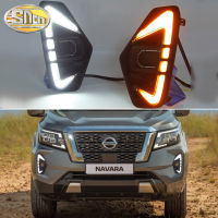 2PCS LED Daytime Running Light For Nissan Navara 2021 2022 Dynamic Turn Yellow Signal Relay Car 12V LED DRL Day Light