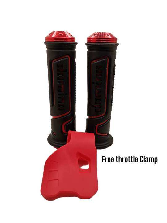 Honda Wave 110 Alpha UNIVERSAL DOMINO HANDLE GRIP RED STEEL BAR END W/FREE THROTTLE CLAMP