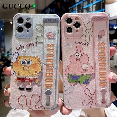 「16- digits」 Co แบรนด์ SpongeBobs พร้อมสายรัดข้อมือเคสโทรศัพท์สำหรับ Iphone 11 12pro XR Xs Max 7 8Plus กรณีหญิงผู้หญิงผู้ชาย Y2k หญิง