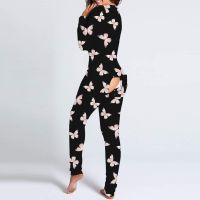 2022 Women Onesies With Butt Flap For Adults Sexy Sleepwear Romper Open Butt Pajamas Jumpsuit New Year Pyjama Long Nightie