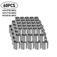 60Pcs M3 M4 M5 x2D Threaded Insert Set Thread Repair Kit 304 Stainless Steel Wire Screw Sleeve for Hardware Workshop Tools