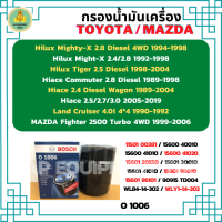 BOSCH กรองน้ำมันเครื่อง TOYOTA Hilux Mighty-X, Hilux Tiger, Hilux Commuter, Hilux 2.4 Wagon, Hiace, Land Cruiser 4.0 4WD, MAZDA Fighter 2500 4WD (O 1006)